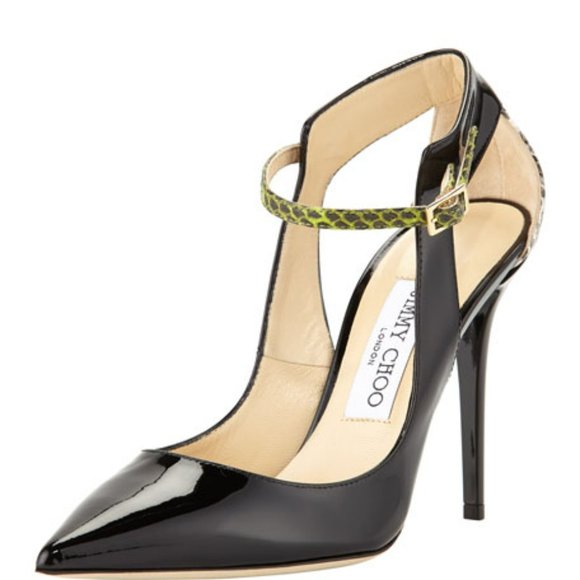Jimmy Choo lightly worn heel with snakeskin strap and detail